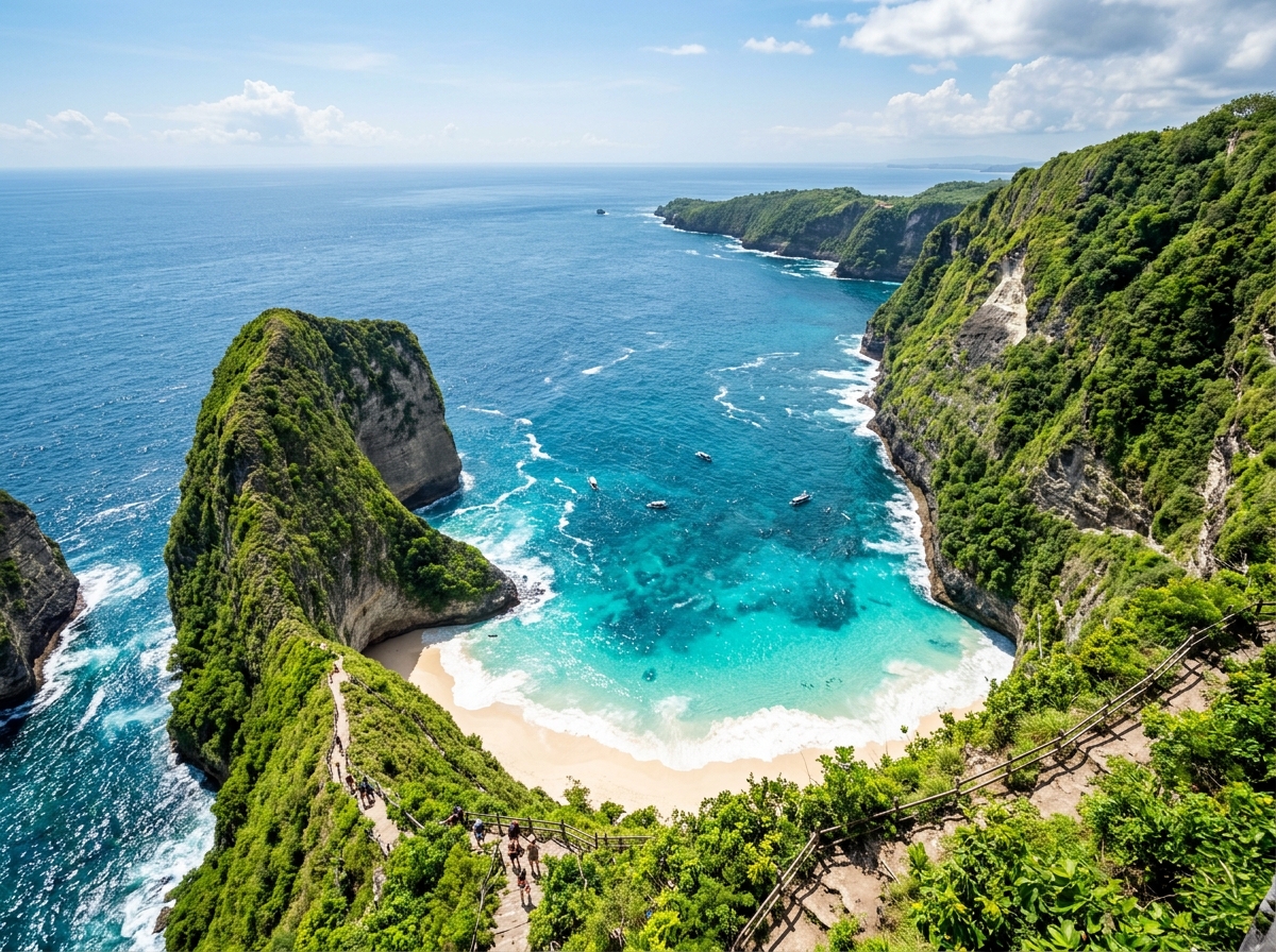 Kelingking T-Rex shaped cliff and turquoise beach in Nusa Penida